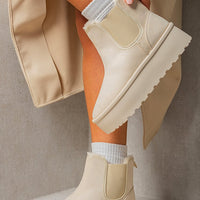 Platform Chelsea Boots in Beige with Faux Fur Lining