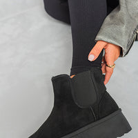 Platform Chelsea Boots in Beige with Faux Fur Lining