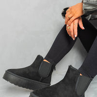 Platform Chelsea Boots in Beige with Faux Fur Lining