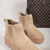 Platform Chelsea Boots in Beige with Faux Fur Lining