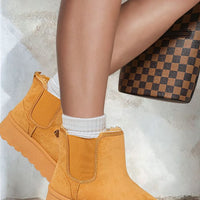Platform Chelsea Boots in Beige with Faux Fur Lining
