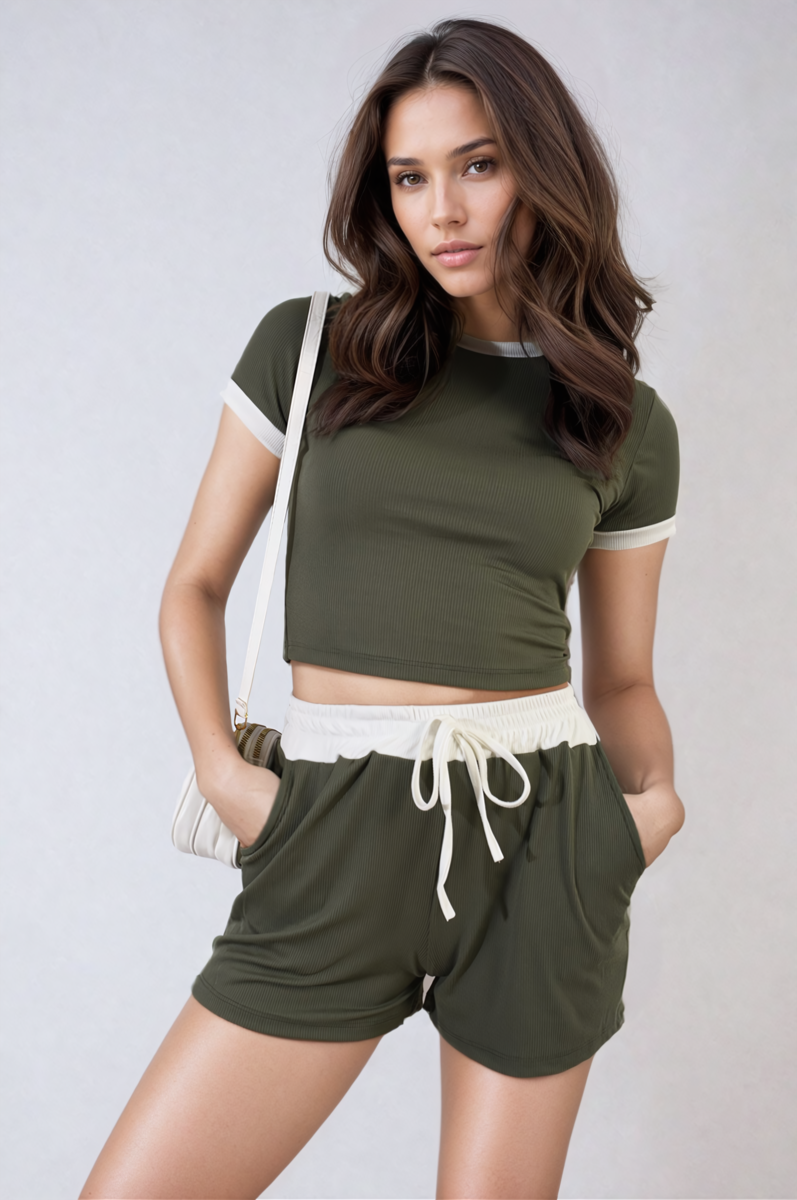 Crop Top and Shorts Set in Sky Blue with Contrast Trim