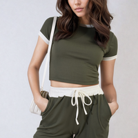 Crop Top and Shorts Set in Sky Blue with Contrast Trim