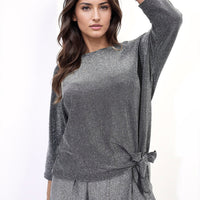 Shimmer Top in Silver with Side Tie