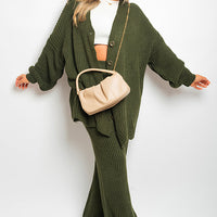 Knitted Co-ord Set in Cream with Cardigan and Wide-Leg Trousers