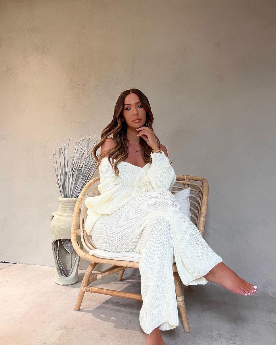 Knitted Co-ord Set in Cream with Cardigan and Wide-Leg Trousers