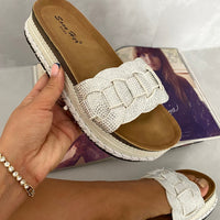 Open Toe Embellished Strap Slide Platform Sandals