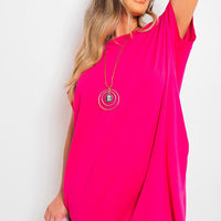 Short-sleeve top with front pockets, bright pink tunic dress style