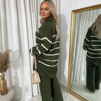 Loose Striped Knitted Top and Trouser Co-ord Set