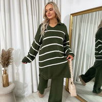 Loose Striped Knitted Top and Trouser Co-ord Set