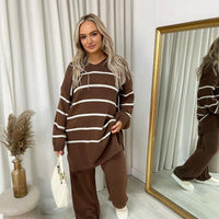 Loose Striped Knitted Top and Trouser Co-ord Set