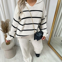 Loose Striped Knitted Top and Trouser Co-ord Set