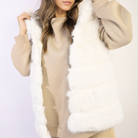 Faux Fur Gilet in Beige with Hood