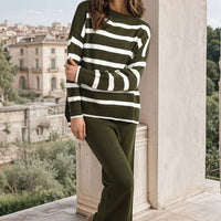 Knitted Striped Long Sleeve Top and  Pants Co-ord Set