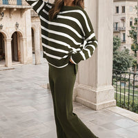 Knitted Striped Long Sleeve Top and  Pants Co-ord Set