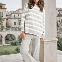 Knitted Striped Long Sleeve Top and  Pants Co-ord Set