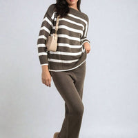 Knitted Striped Long Sleeve Top and  Pants Co-ord Set