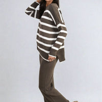 Knitted Striped Long Sleeve Top and  Pants Co-ord Set