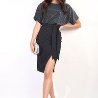Tie Waist Sequin Midi Dress