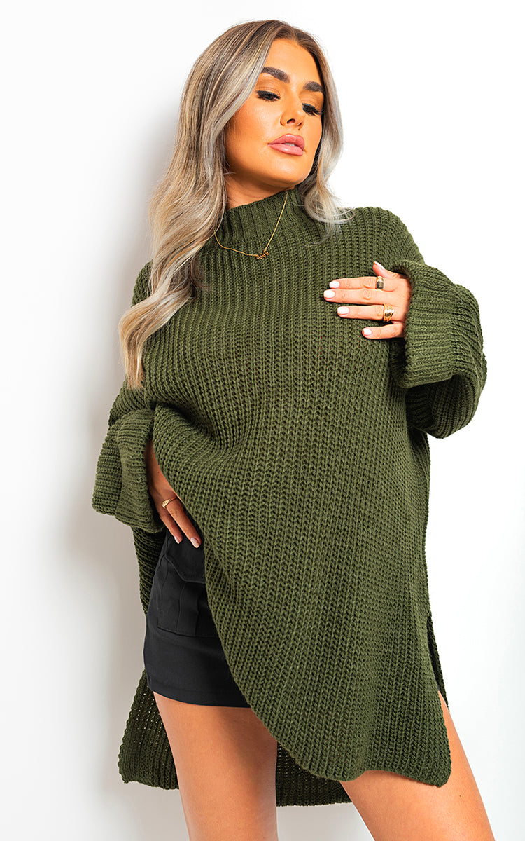 Oversized Jumper in Orange with High Neck and Side Splits