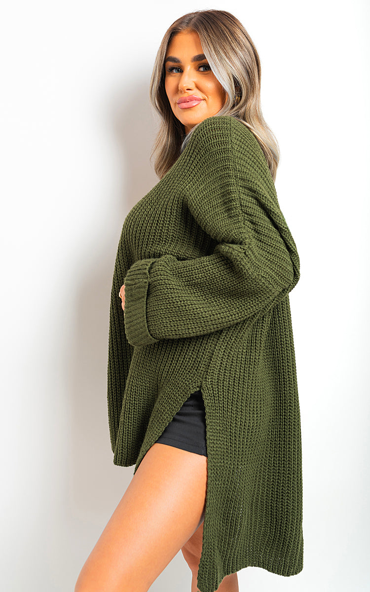 Oversized Jumper in Orange with High Neck and Side Splits