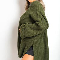 Oversized Jumper in Orange with High Neck and Side Splits