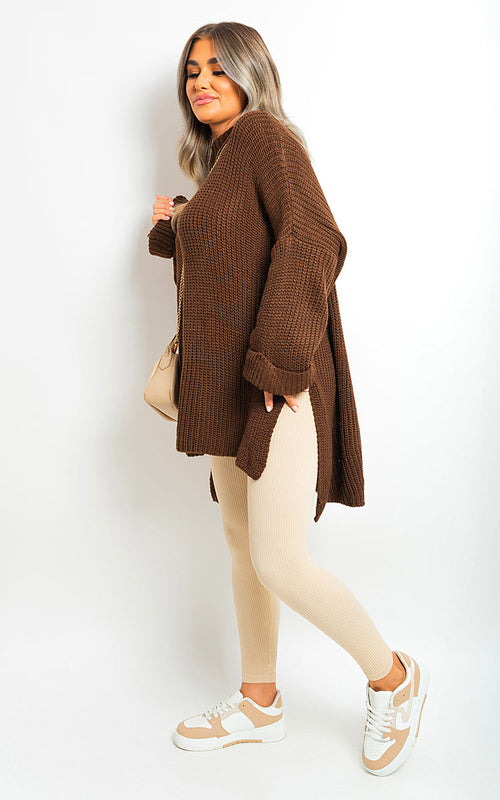 Oversized Jumper in Orange with High Neck and Side Splits