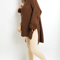Oversized Jumper in Orange with High Neck and Side Splits