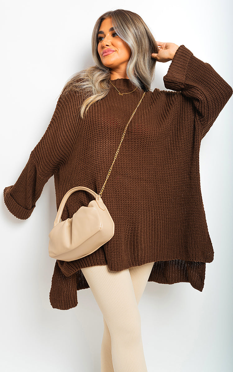 Oversized Jumper in Orange with High Neck and Side Splits