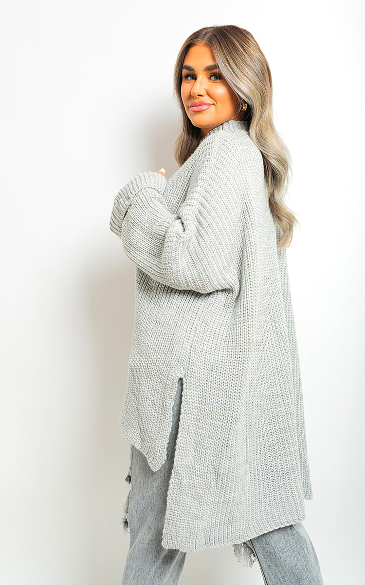 Oversized Jumper in Orange with High Neck and Side Splits