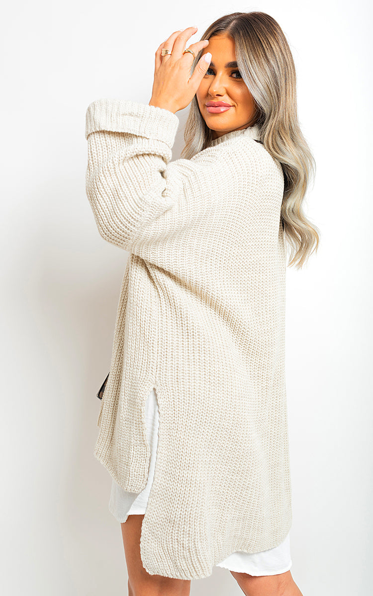 Oversized Jumper in Orange with High Neck and Side Splits