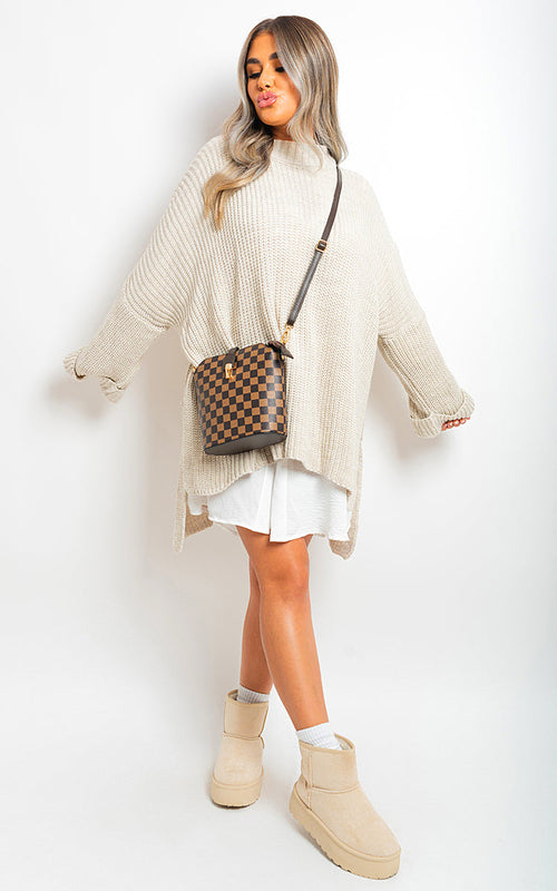 Oversized Jumper in Orange with High Neck and Side Splits