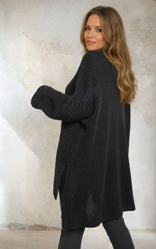Oversized Jumper in Orange with High Neck and Side Splits