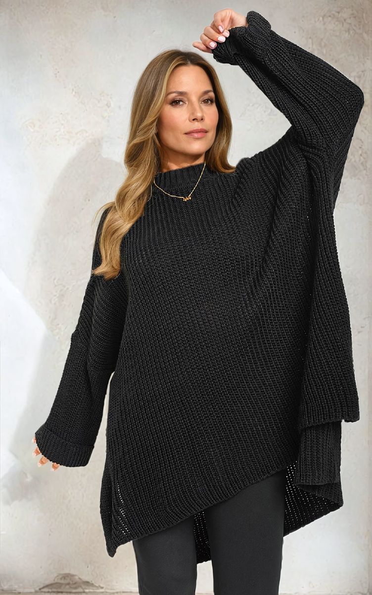 Oversized Jumper in Orange with High Neck and Side Splits