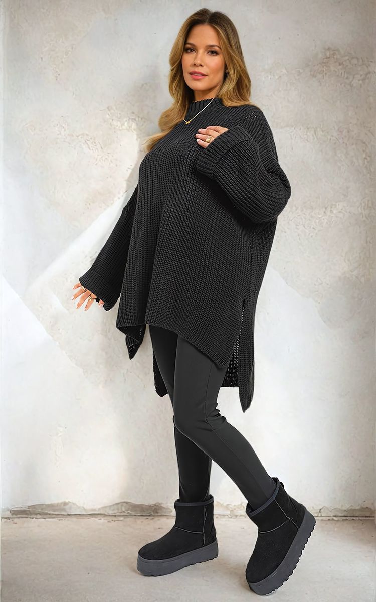 Oversized Jumper in Orange with High Neck and Side Splits