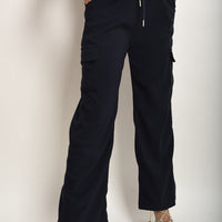 Wide Leg Drawstring Waist Flap Pocket Trouser