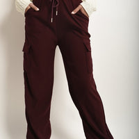Wide Leg Drawstring Waist Flap Pocket Trouser