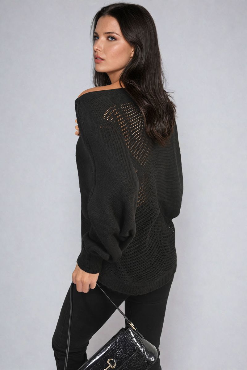 Knitted Jumper in Avocado Green with Patterned Back