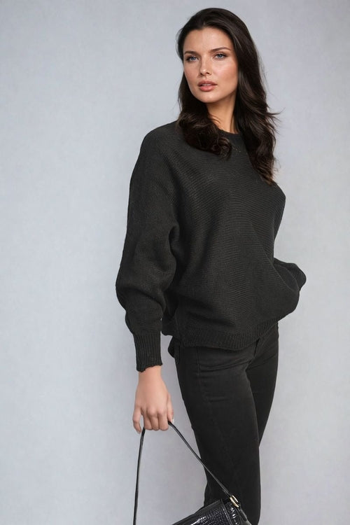 Knitted Jumper in Avocado Green with Patterned Back