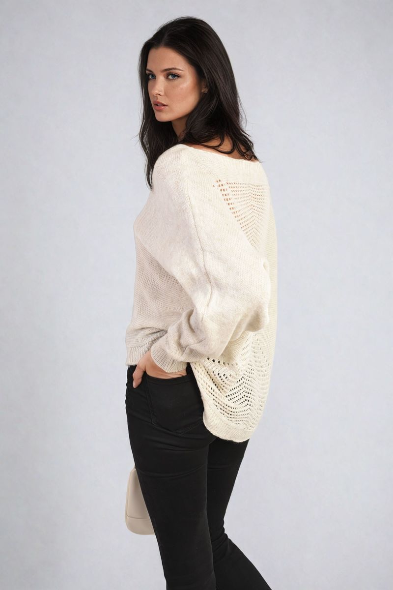 Knitted Jumper in Avocado Green with Patterned Back