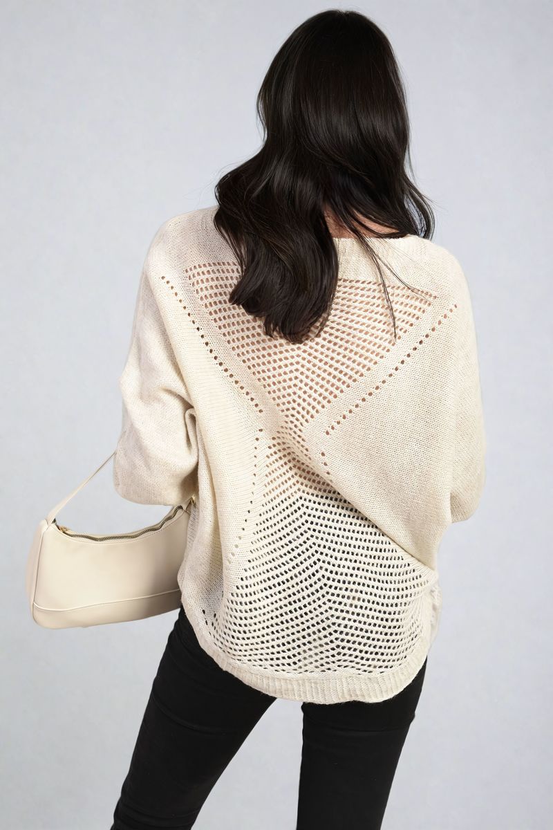 Knitted Jumper in Avocado Green with Patterned Back