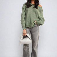 Knitted Jumper in Avocado Green with Patterned Back