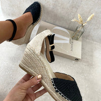 Two Tone Slingback Closed Toe Wedge Sandals