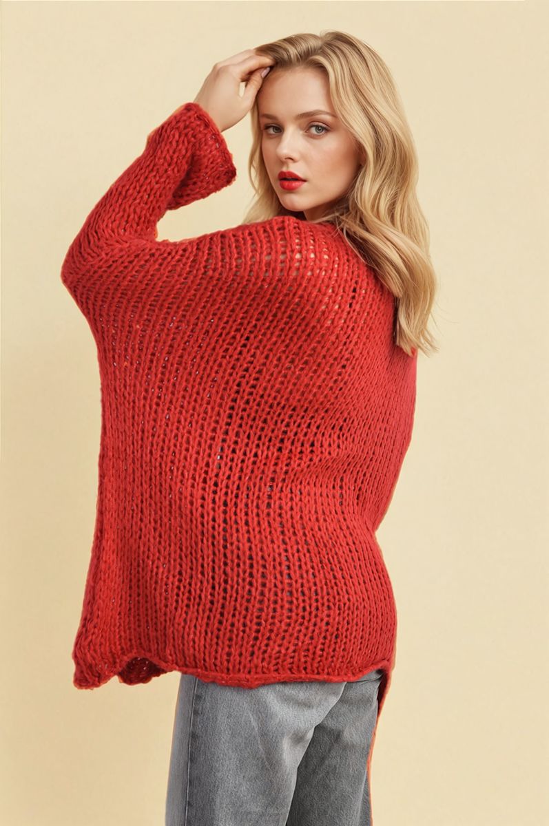 Chunky Knit Cardigan in White with Open Front and Long Sleeves