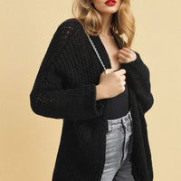 Chunky Knit Cardigan in White with Open Front and Long Sleeves