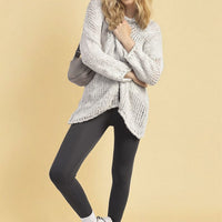 Chunky Knit Cardigan in White with Open Front and Long Sleeves