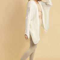 Chunky Knit Cardigan in White with Open Front and Long Sleeves