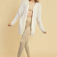Chunky Knit Cardigan in White with Open Front and Long Sleeves