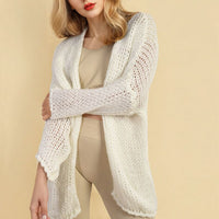 Chunky Knit Cardigan in White with Open Front and Long Sleeves