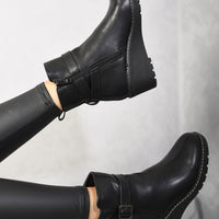 Side Zip Low Wedge Chelsea Ankle Boots